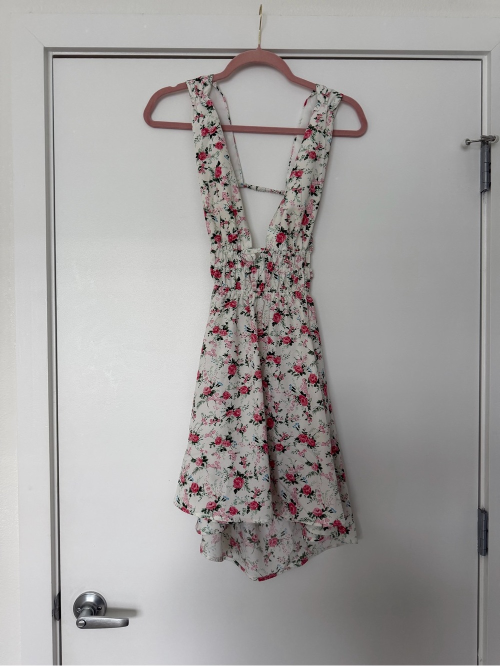 SHEIN White Floral Backless Sundress with Pink Roses